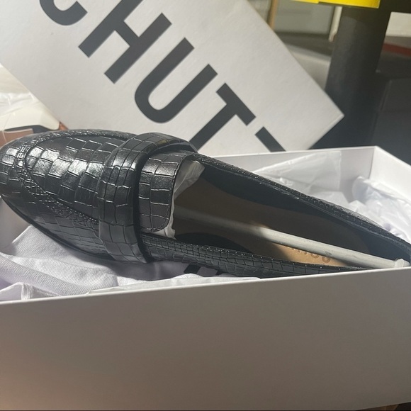 New Schutz Croc Embossed Black Leather Loafers - Picture 10 of 12